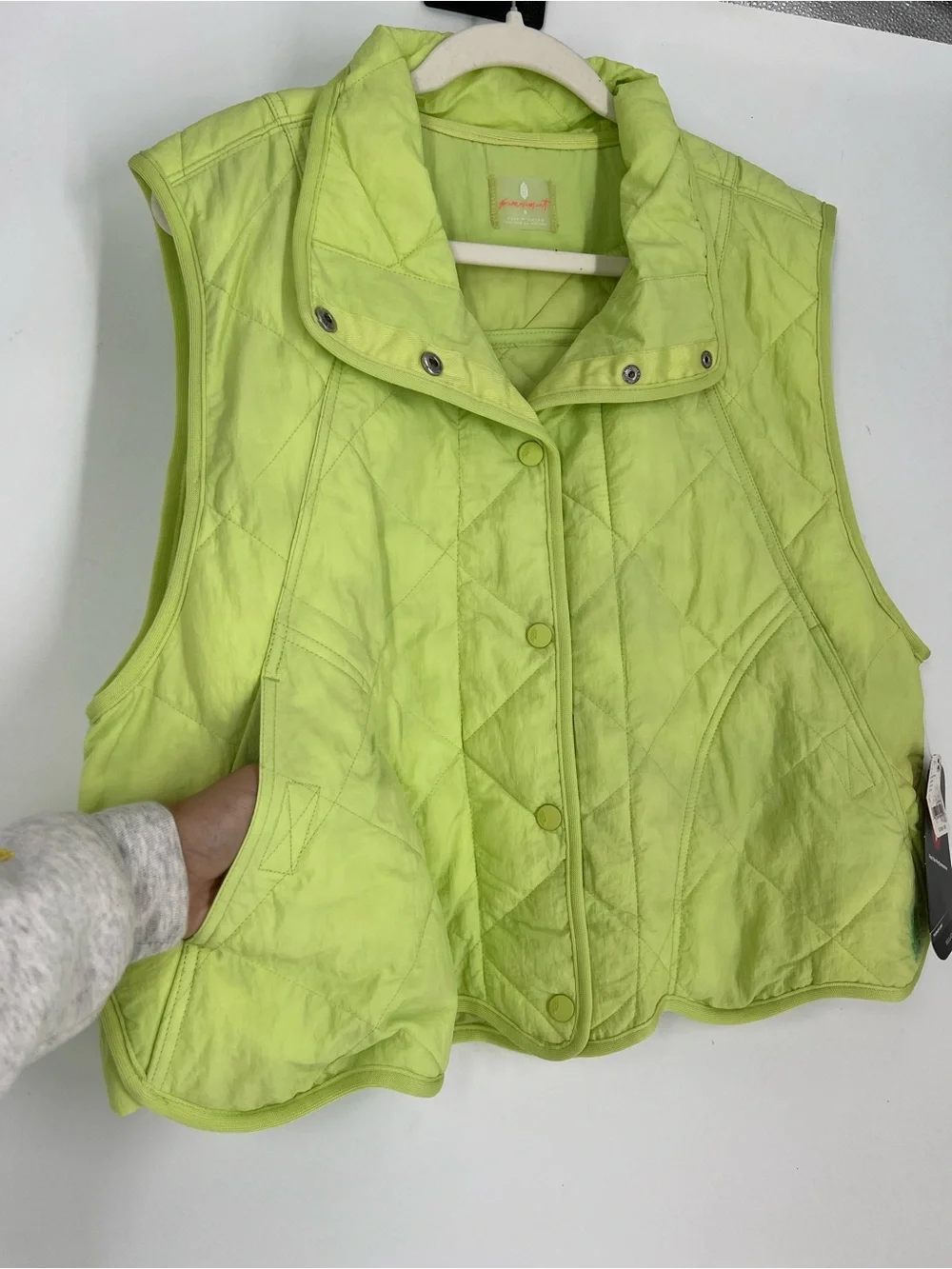 Free People Movement Quinn Lime Green Quilted Windbreaker Athletic Vest S NWT